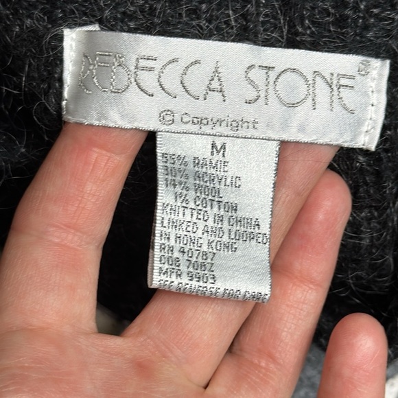 Vintage Rebecca Stone Gray Button Up Floral Applique Cardigan Sweater Medium - Picture 7 of 9